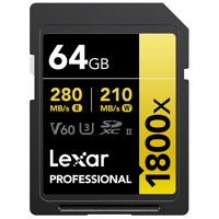 Lexar GOLD Series Professional 1800x UHS-II SDXC Memory Card 64GB Single