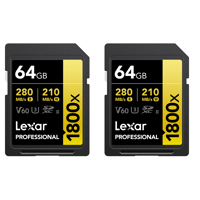 Lexar GOLD Series Professional 1800x UHS-II SDXC Memory Card 64GB 2-Pack