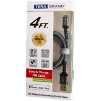 Tera Grand 4' Apple C89 MFi Lightning to USB Braided Cable, Green/Silver