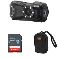 Ricoh WG-80 Waterproof Digital Camera, Black with 32GB SD Card 