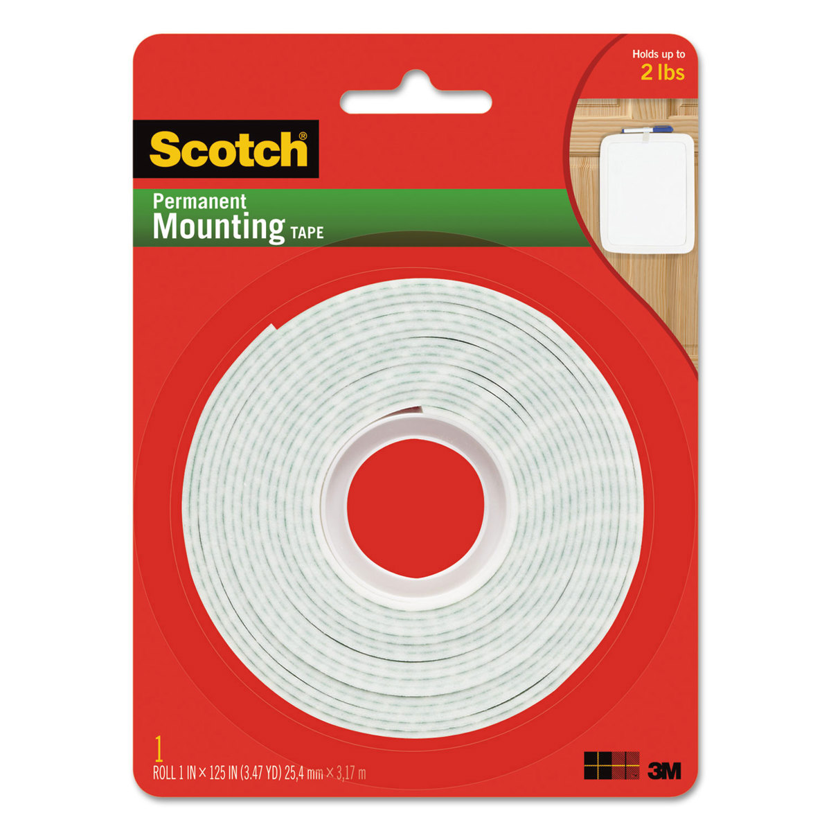 

3M Scotch Permanent High-Density Foam Mounting Tape, 1"x125", White