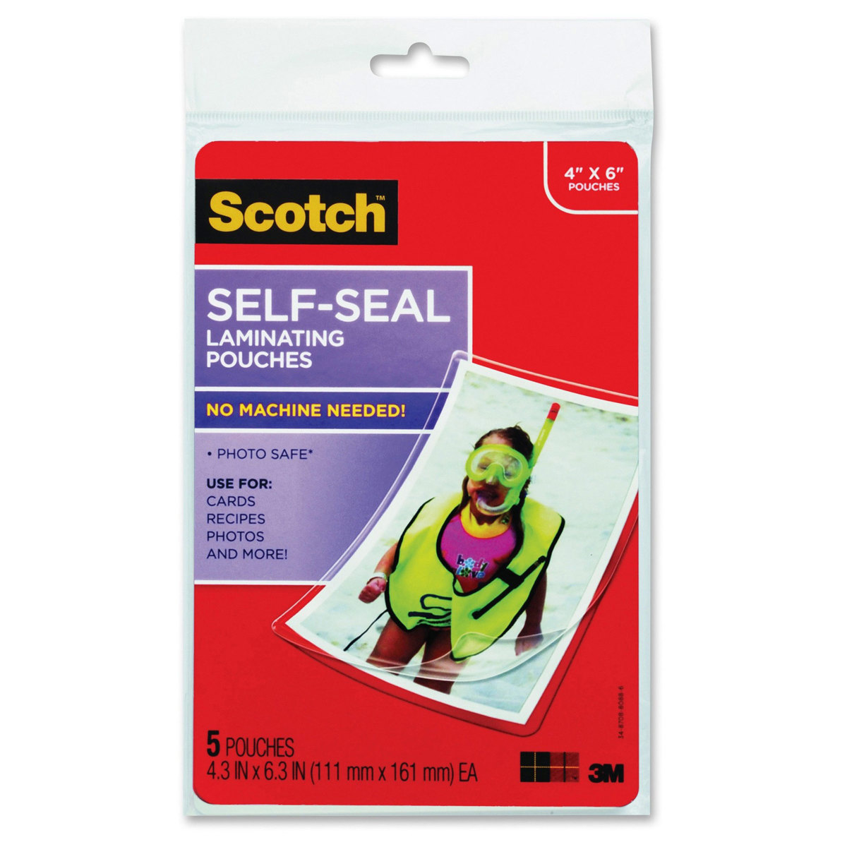 

3M Scotch Self-Sealing Laminating Pouches, 9.5 Mil, 4.37"x6.37" Photo Size