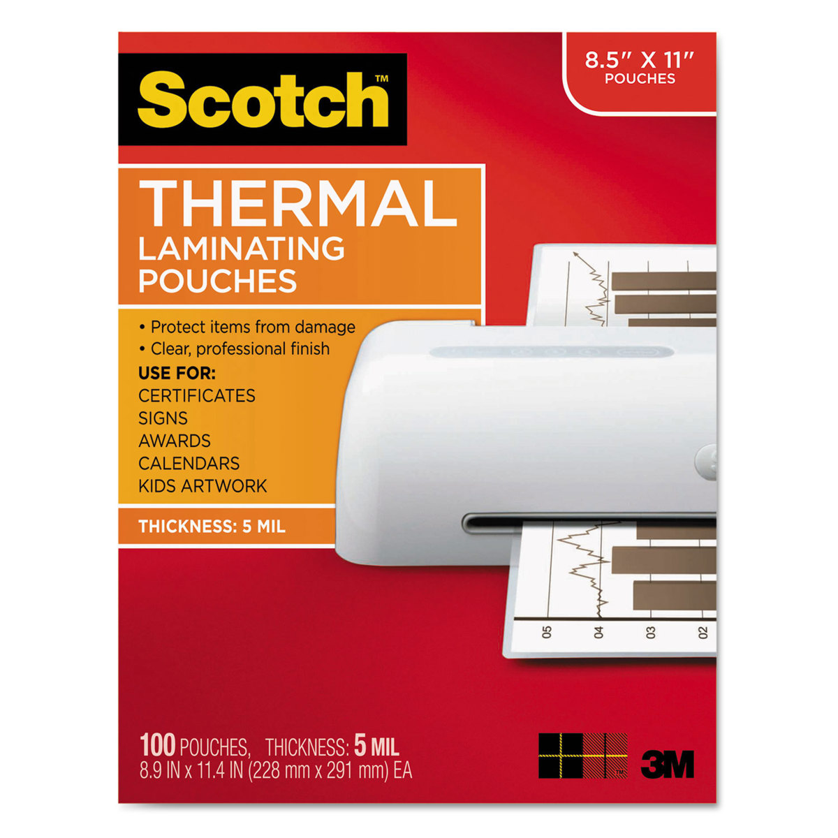

3M Scotch Letter Size Thermal Laminating Pouches, 5 Mil, 11.5"x8.9", 100 Pack