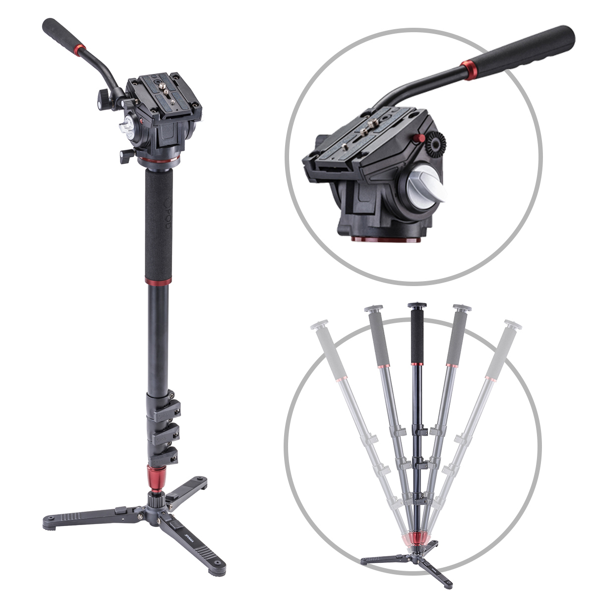 

3Pod 4 Section Aluminum Photo/Video Monopod with Fluid HD Video Head