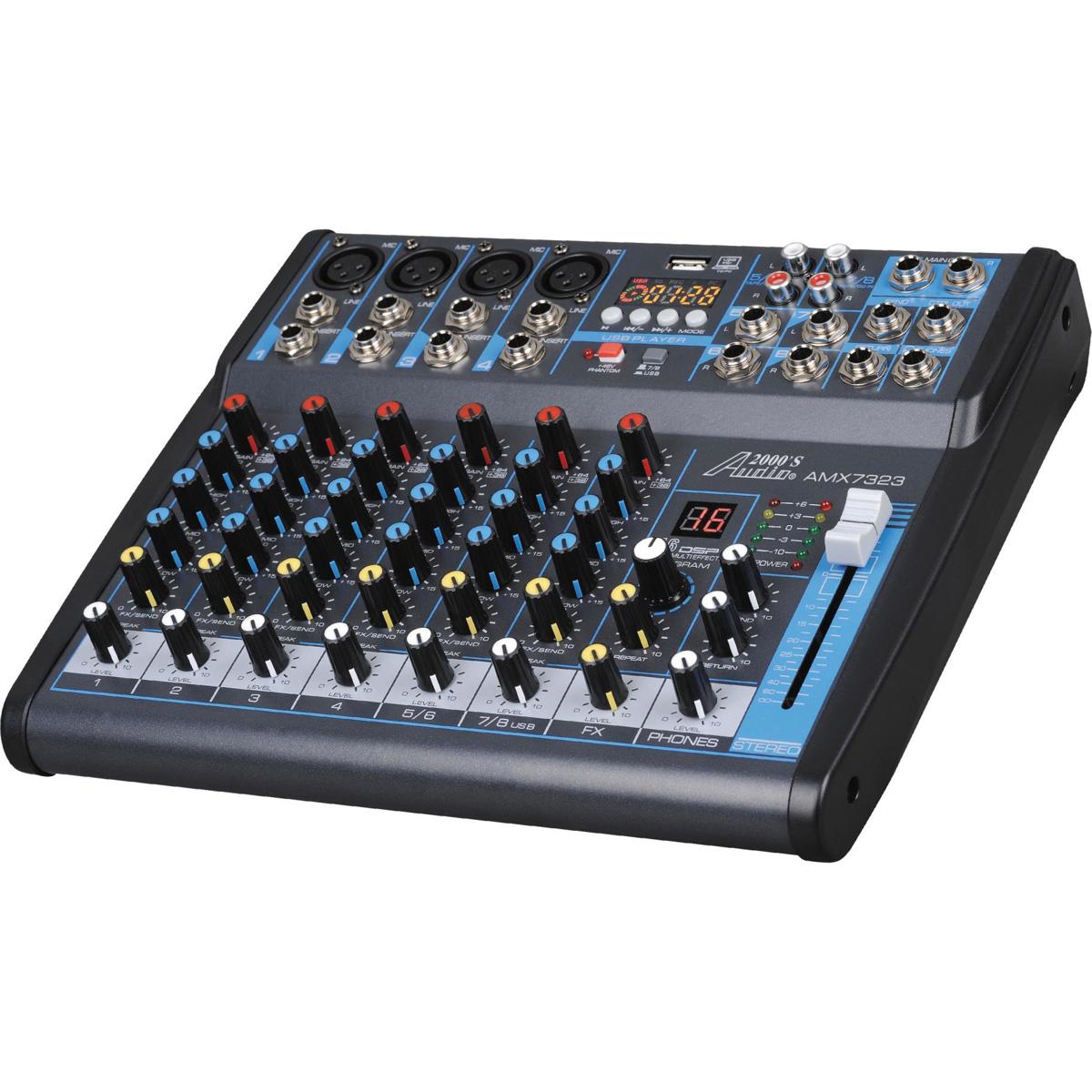 

Audio 2000s AMX7323 8-CH Audio Mixer with USB, Bluetooth and DSP Sound Effects
