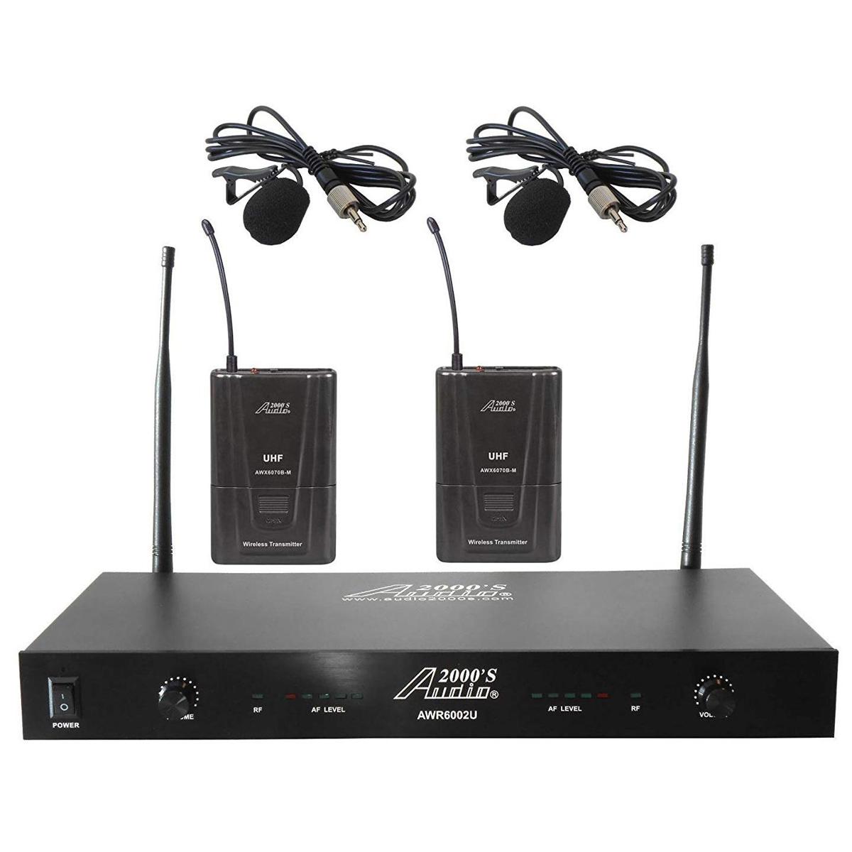 

Audio 2000s AWM6002UM Professional 2-Ch UHF Wireless Lavalier Microphone System
