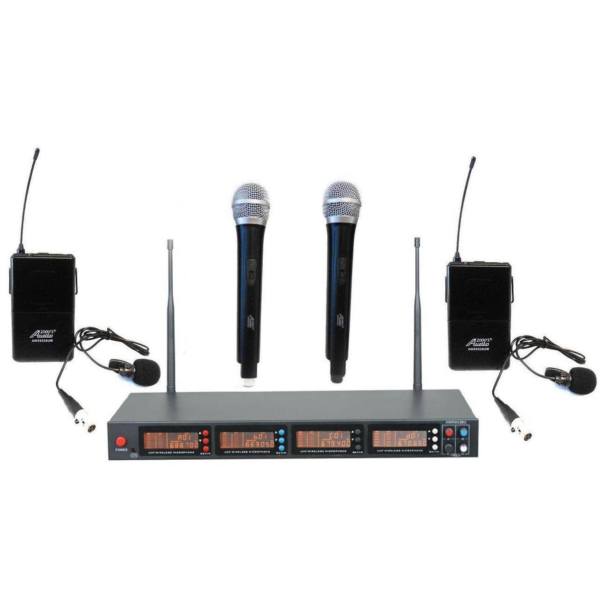 

Audio 2000s AWR6528U Receiver, 2x AWX6528 Handheld Mic, 2x AWX6528M Lavalier Mic