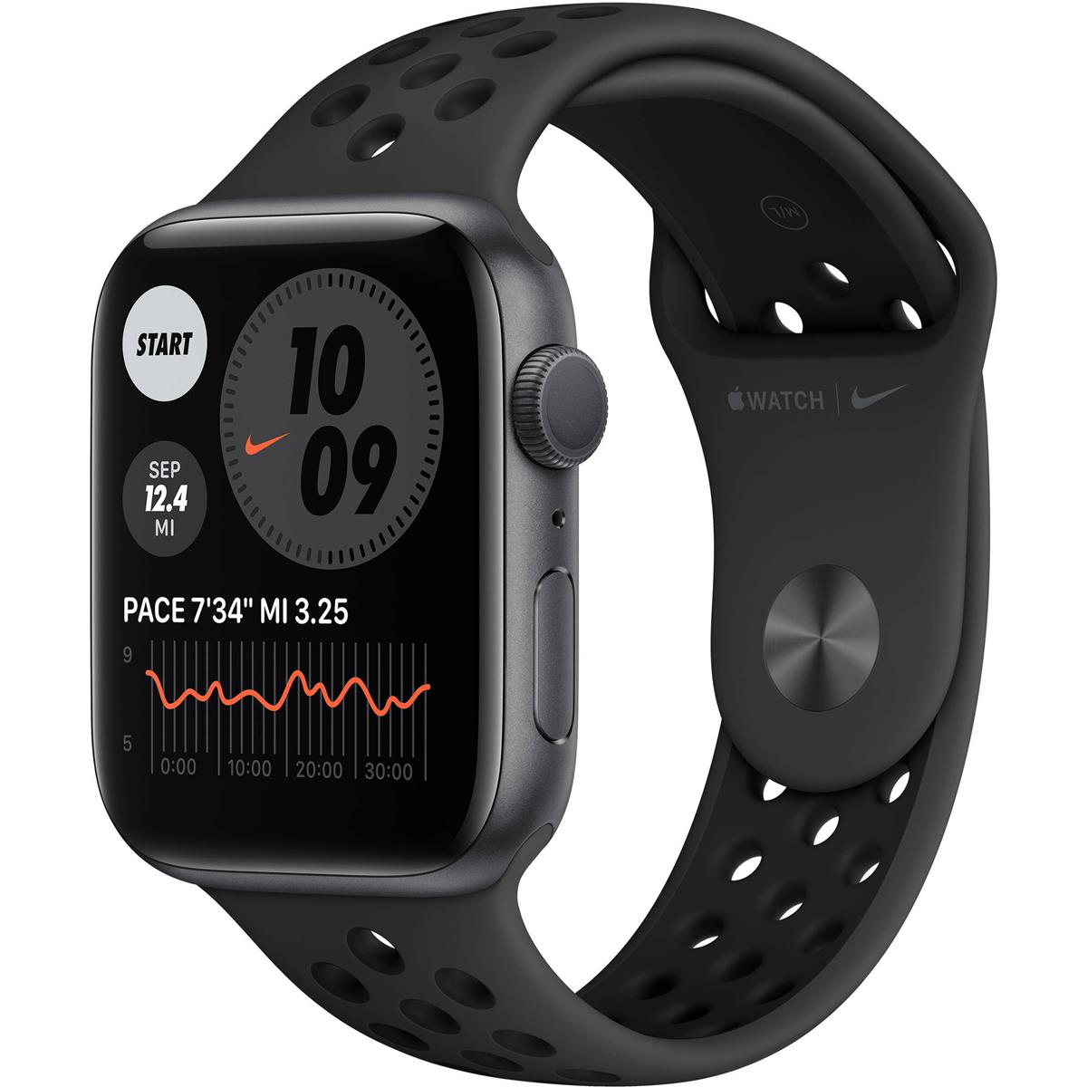 Apple Watch Nike 6 GPS, 44mm Space Gray AL Case w/Anthracite Sport Band, Regular -  MG173LL/A