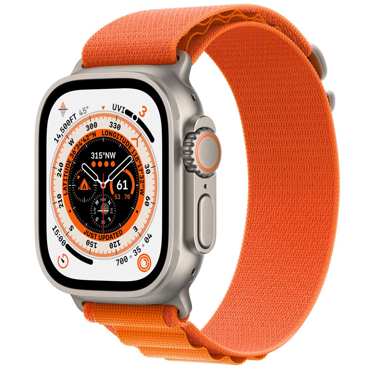 

Apple Watch Ultra GPS + Cellular, 49mm Titanium Case w/Orange Alpine Loop, Large