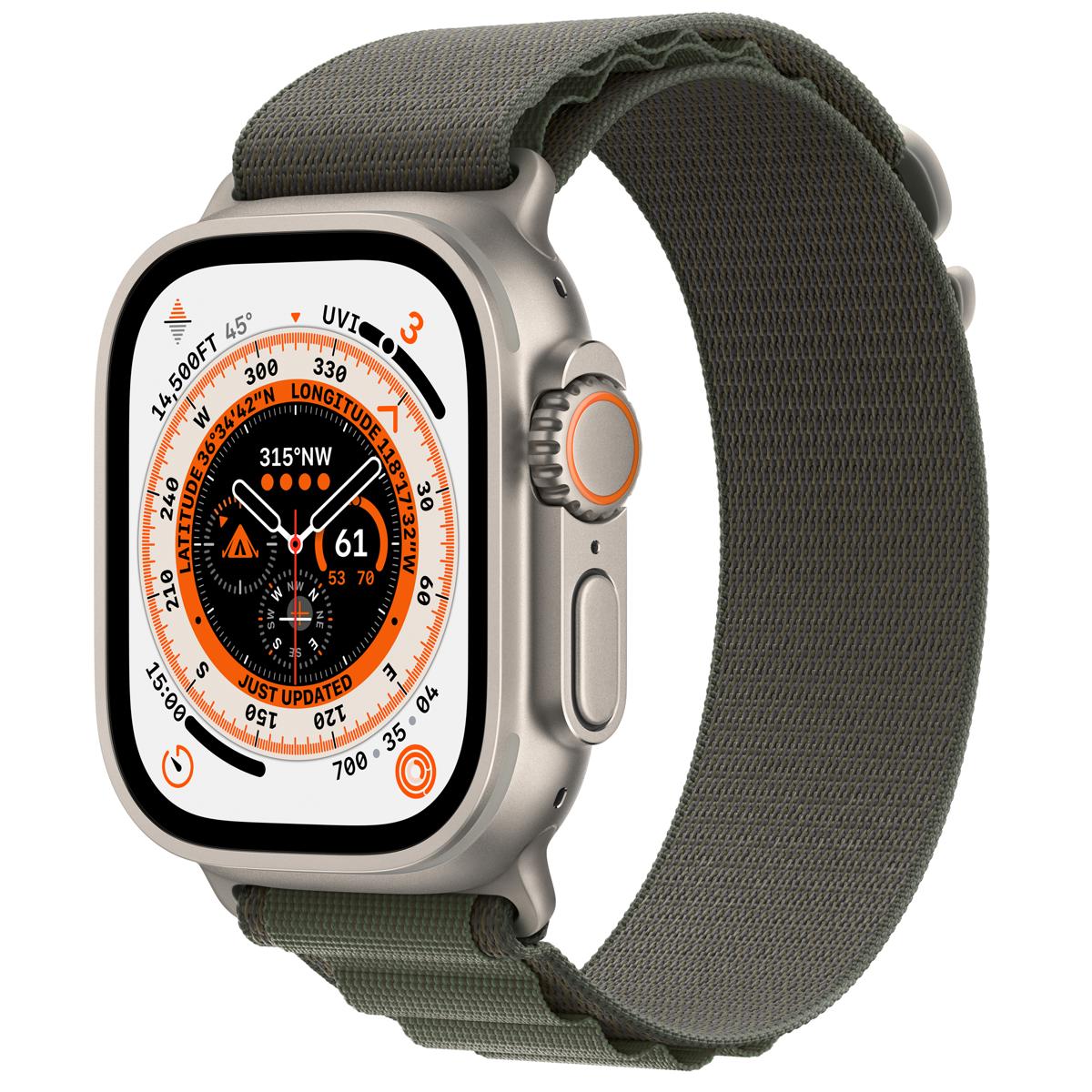 

Apple Watch Ultra GPS + Cellular, 49mm Titanium Case w/Green Alpine Loop, Large
