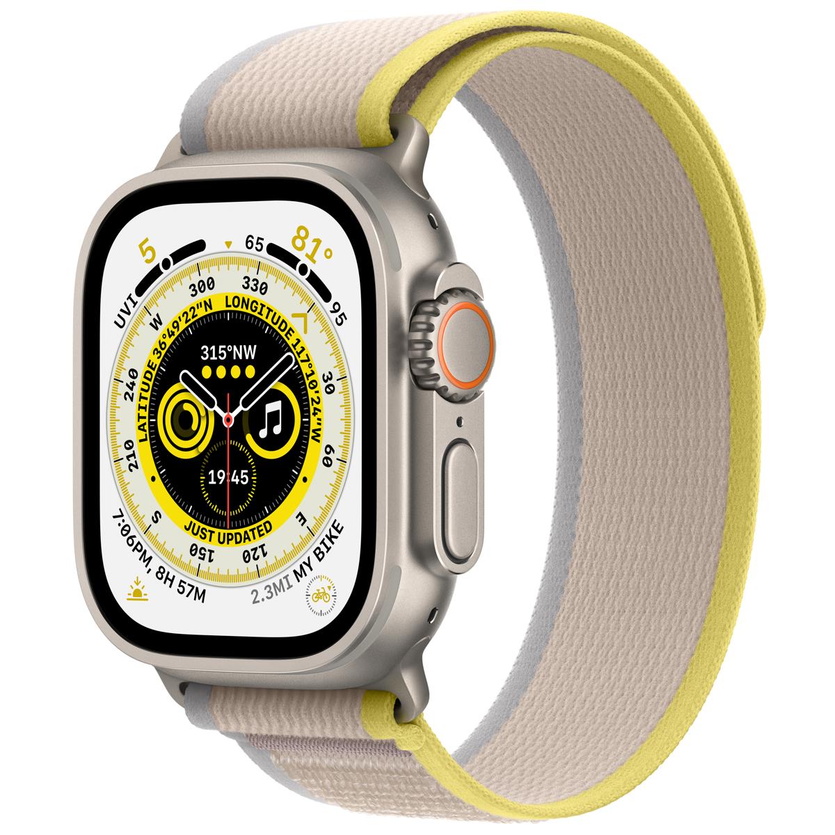 

Apple Watch Ultra GPS+Cellular, 49mm Titanium Case w/Yellow/Beige Trail Loop,M/L