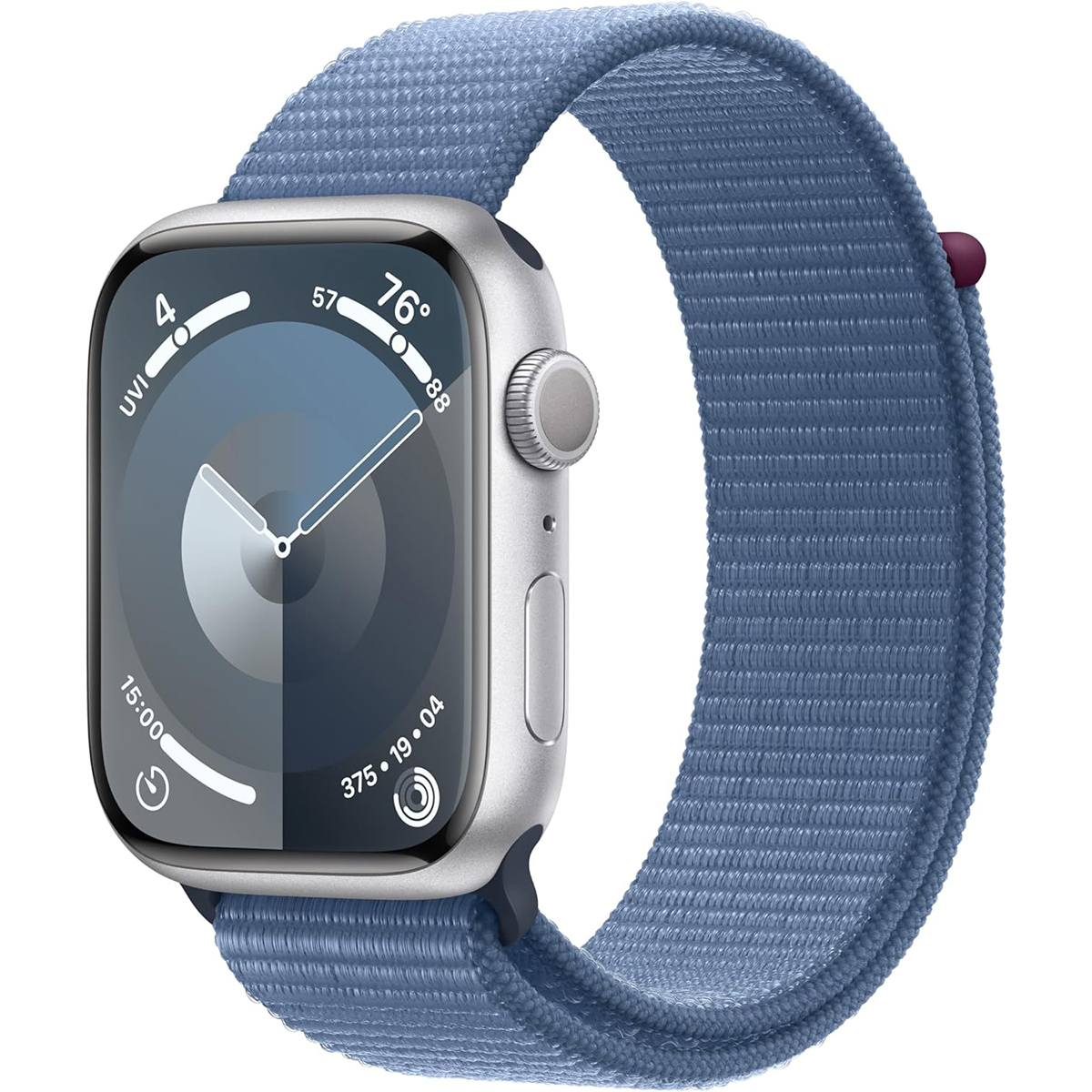 

Apple Watch Series 9 GPS Aluminum Case, Adjustable Strap Winter Blue Sport Loop Silver Case 45mm
