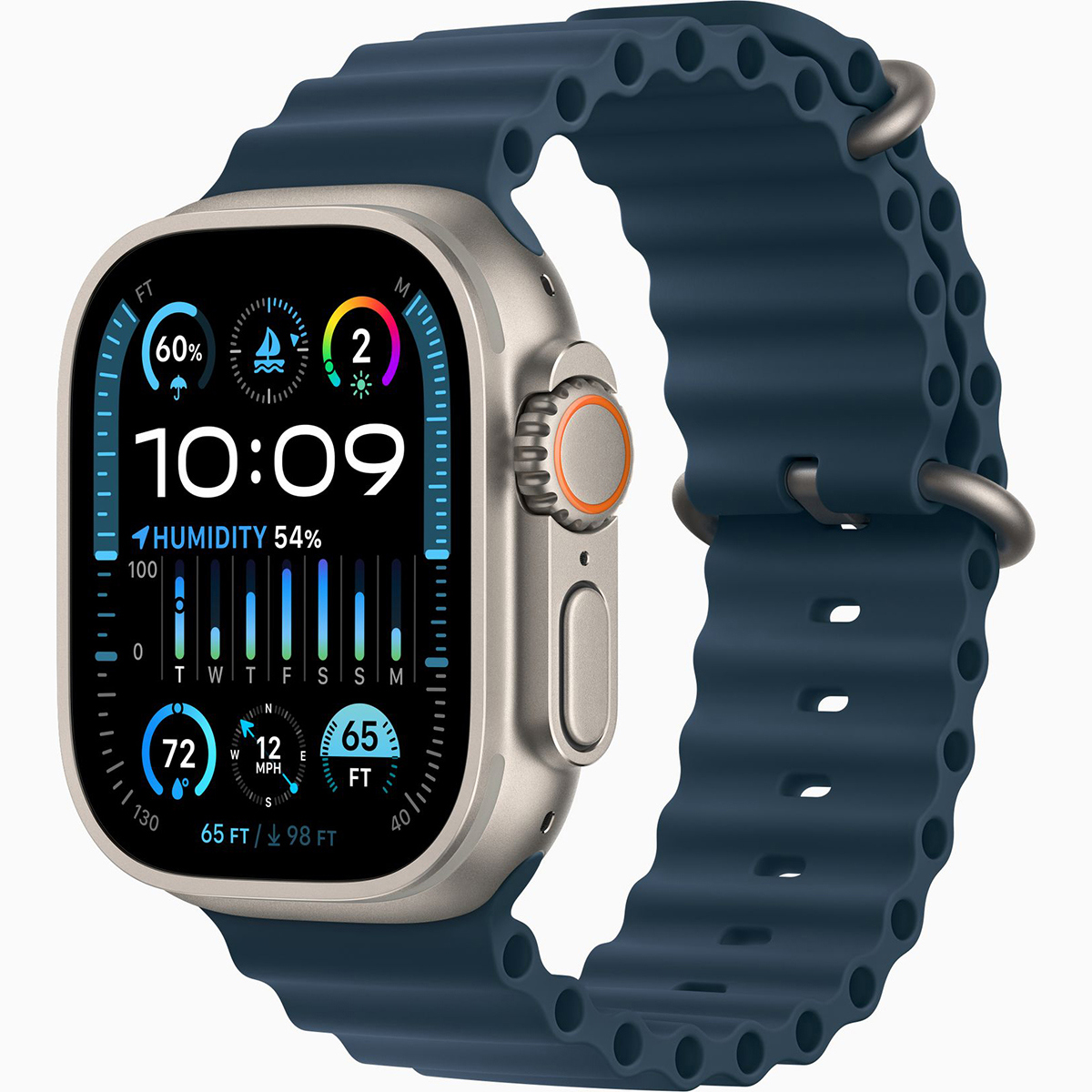 

Apple Watch Ultra 2 GPS + Cellular, 49mm Titanium Case, Adjustable Strap Blue Ocean Band