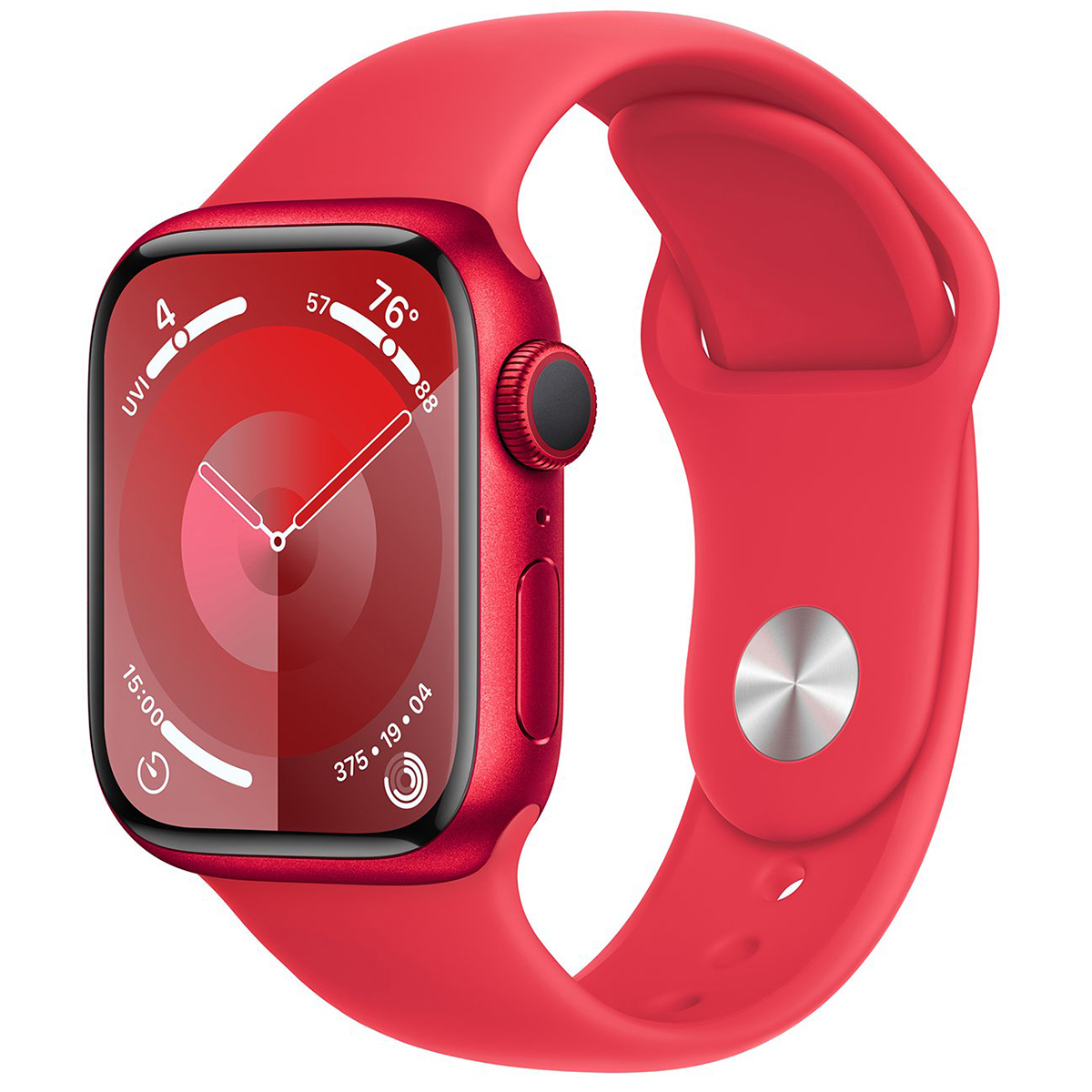 

Apple Watch Series 9 GPS + Cellular Aluminum Case, Small/Medium Strap Red Sport Band Red Case 41mm