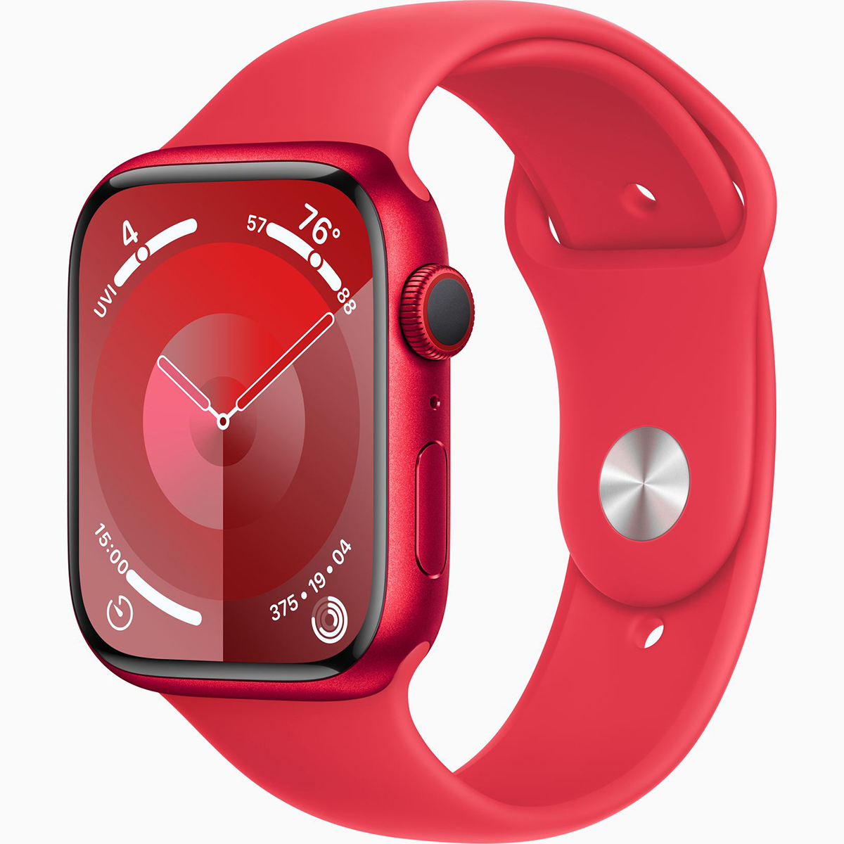 

Apple Watch Series 9 GPS + Cellular Aluminum Case, Small/Medium Strap Red Sport Band Red Case 45mm