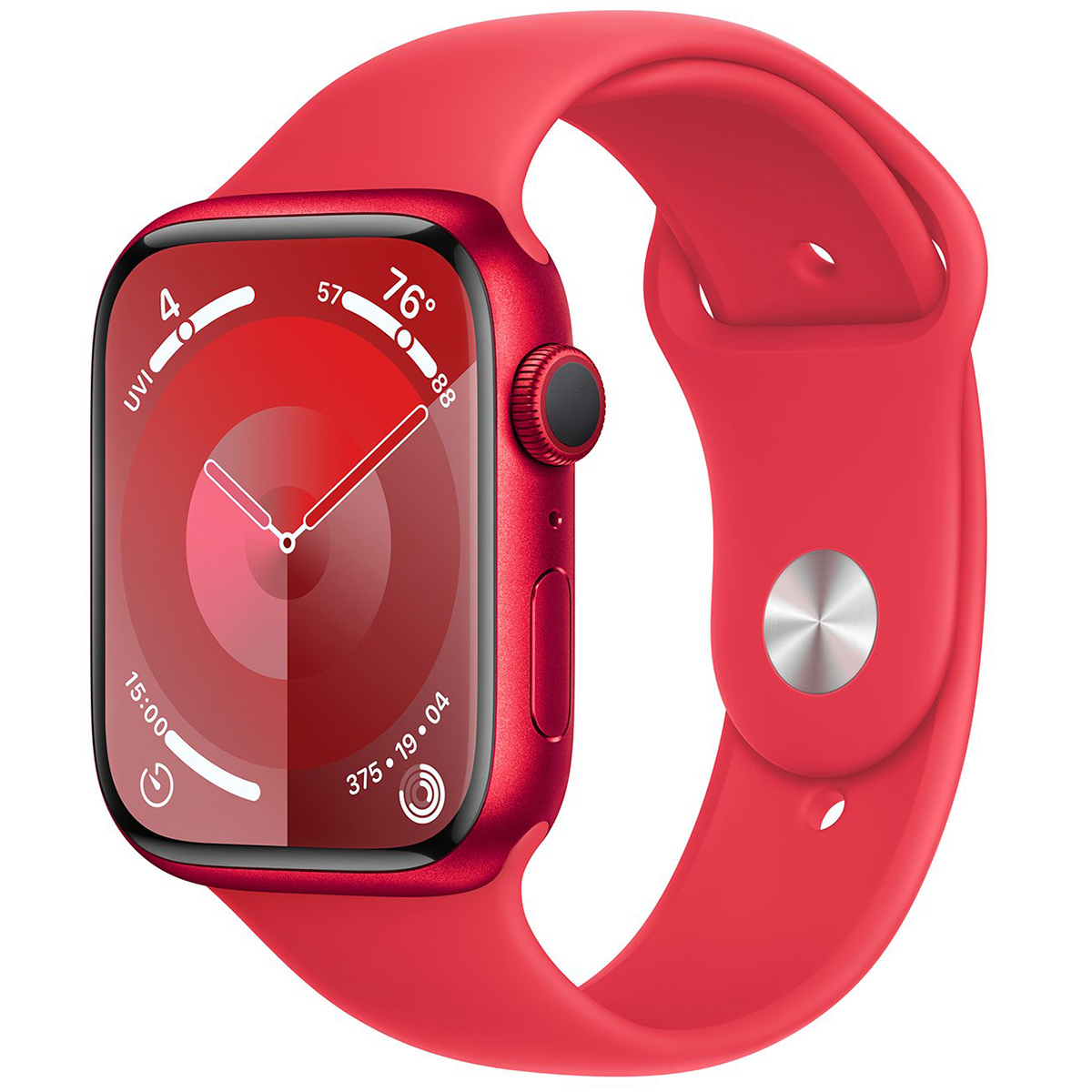 

Apple Watch Series 9 GPS + Cellular Aluminum Case, Medium/Large Strap Red Sport Band Red Case 45mm