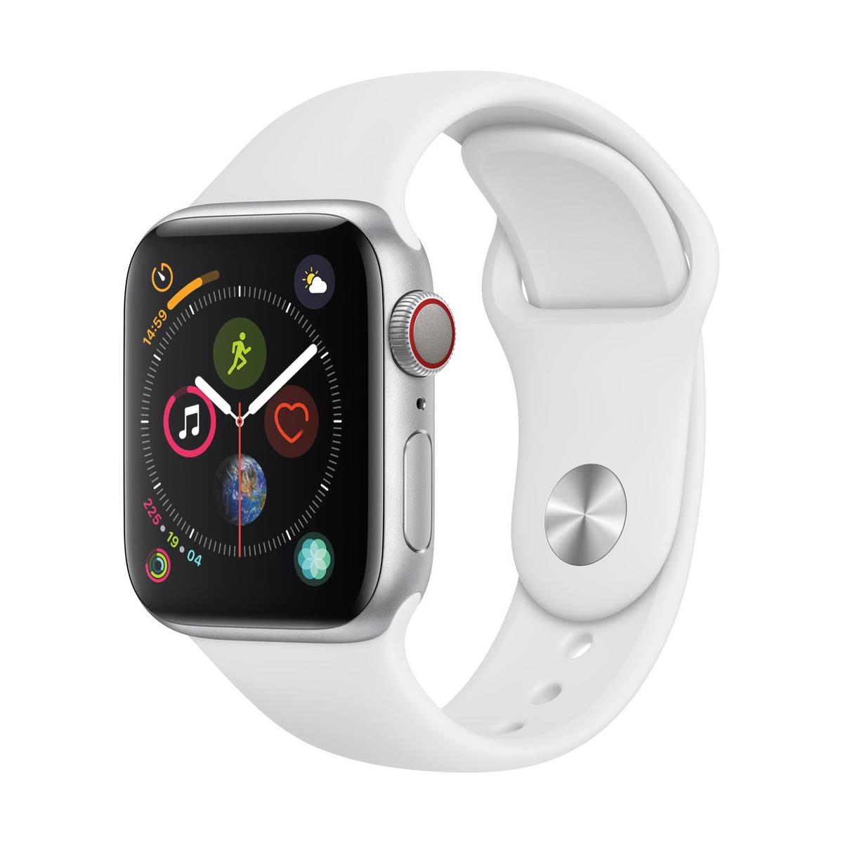 Apple Watch Series 4, GPS + Cellular, 40mm, Silver Aluminum, White Sport Band -  MTUD2LL/A