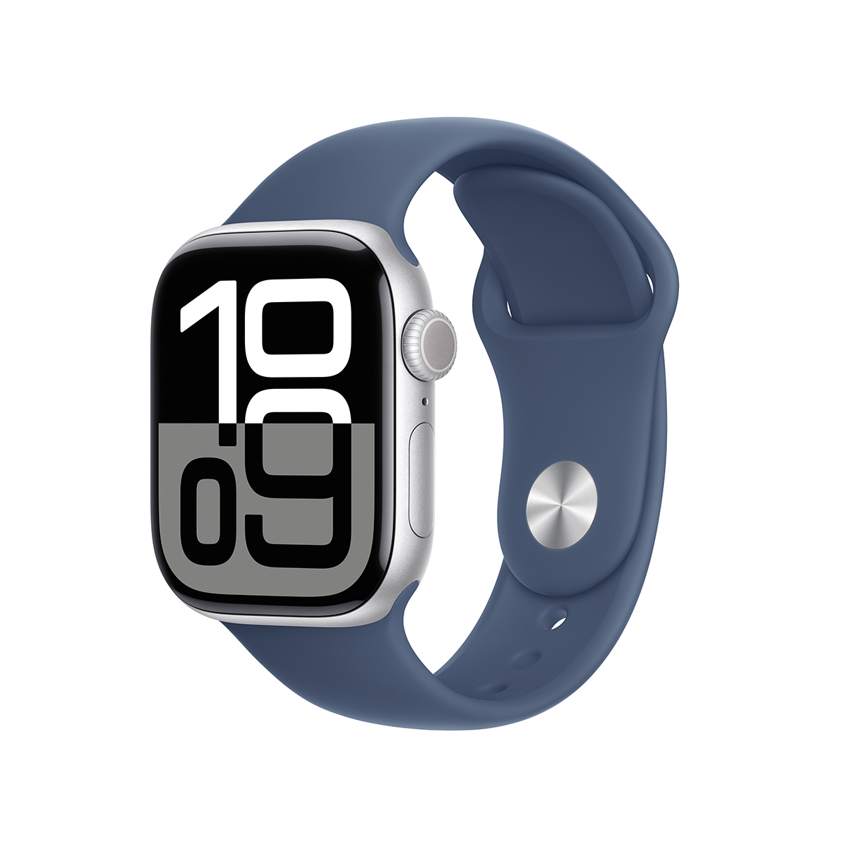 

Apple Watch Series 10 GPS Aluminum Case Medium/Large Denim Sport Band Silver 42mm
