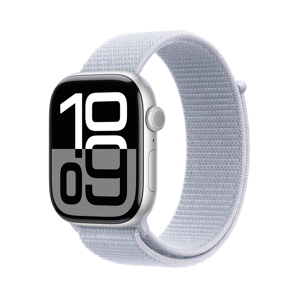 Image of Apple Watch Series 10 GPS Aluminum Case Adjustable Strap Blue Cloud Sport Loop Silver 46mm