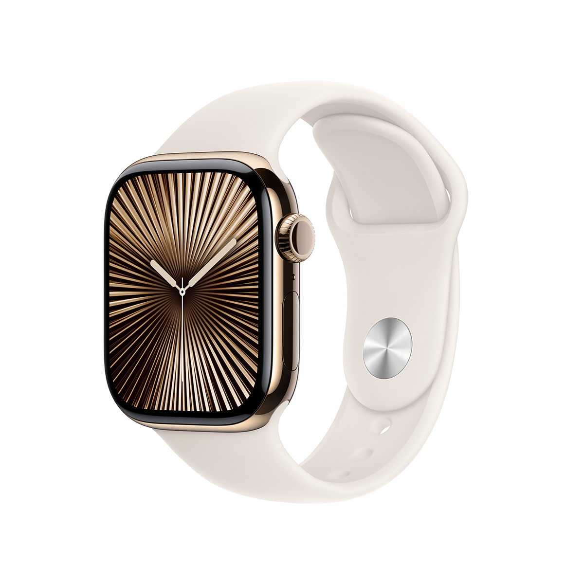 Image of Apple Watch Series 10 GPS + Cellular Titanium Case Small/Medium Starlight Sport Band Gold 42mm