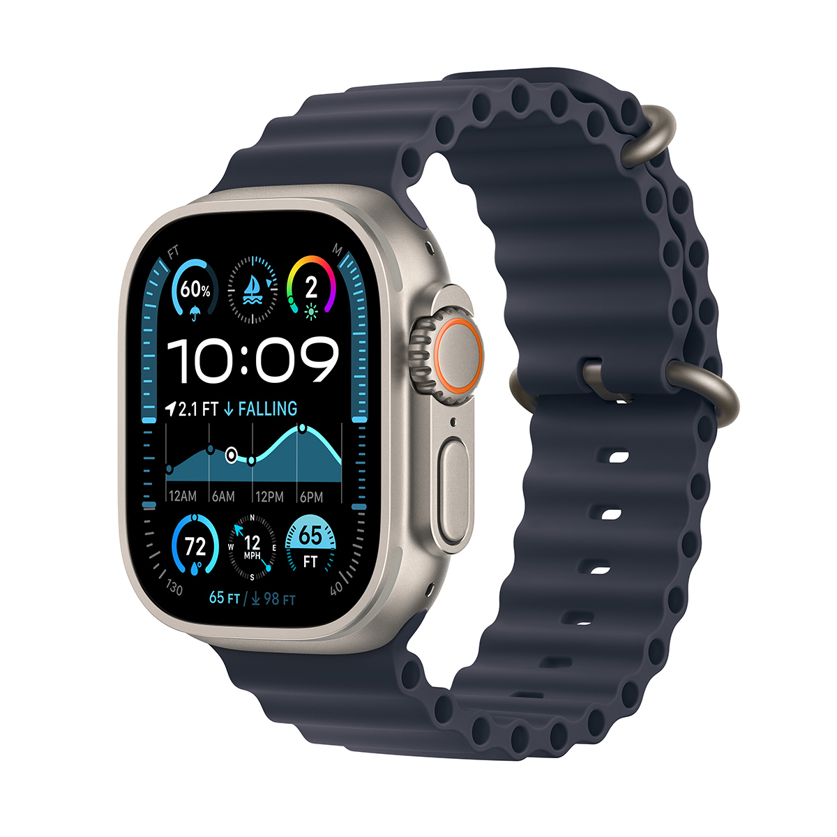 Image of Apple Watch Ultra 2 GPS + Cellular 49mm Titanium Case (2024) Adjustable Strap Navy Ocean Band Natural