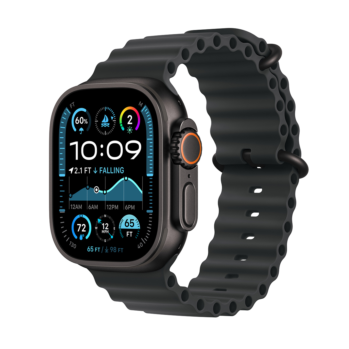 Image of Apple Watch Ultra 2 GPS + Cellular 49mm Titanium Case (2024) Adjustable Strap Black Ocean Band Black