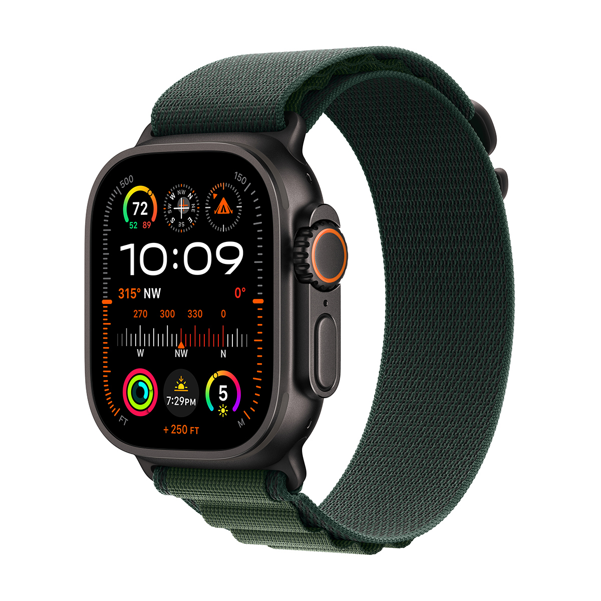 Image of Apple Watch Ultra 2 GPS + Cellular 49mm Titanium Case (2024) Medium Dark Green Alpine Loop Black