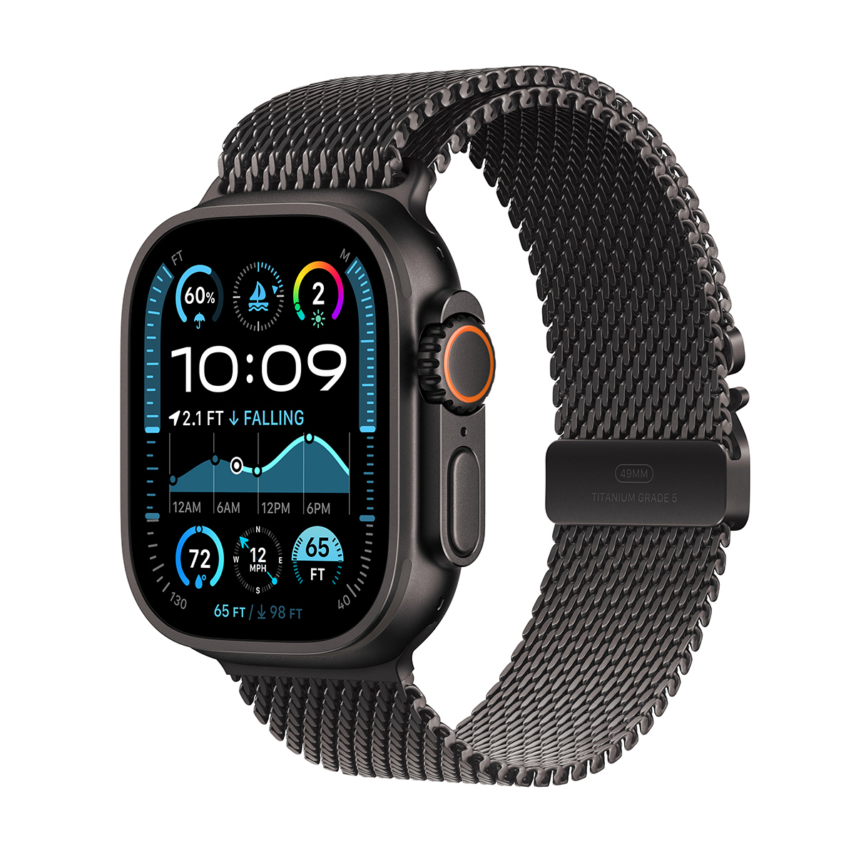 Image of Apple Watch Ultra 2 GPS + Cellular 49mm Titanium Case (2024) Small Black Titanium Milanese Loop Black