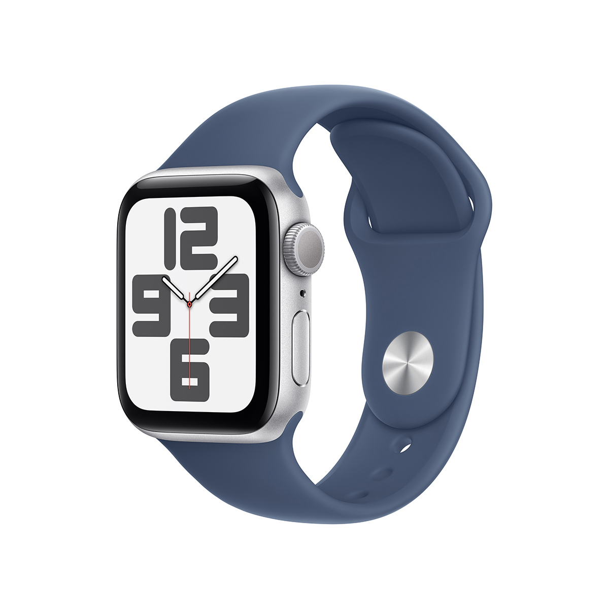 Image of Apple Watch SE GPS Aluminum Case (2024) Small/Medium Denim Sport Band Silver 40mm