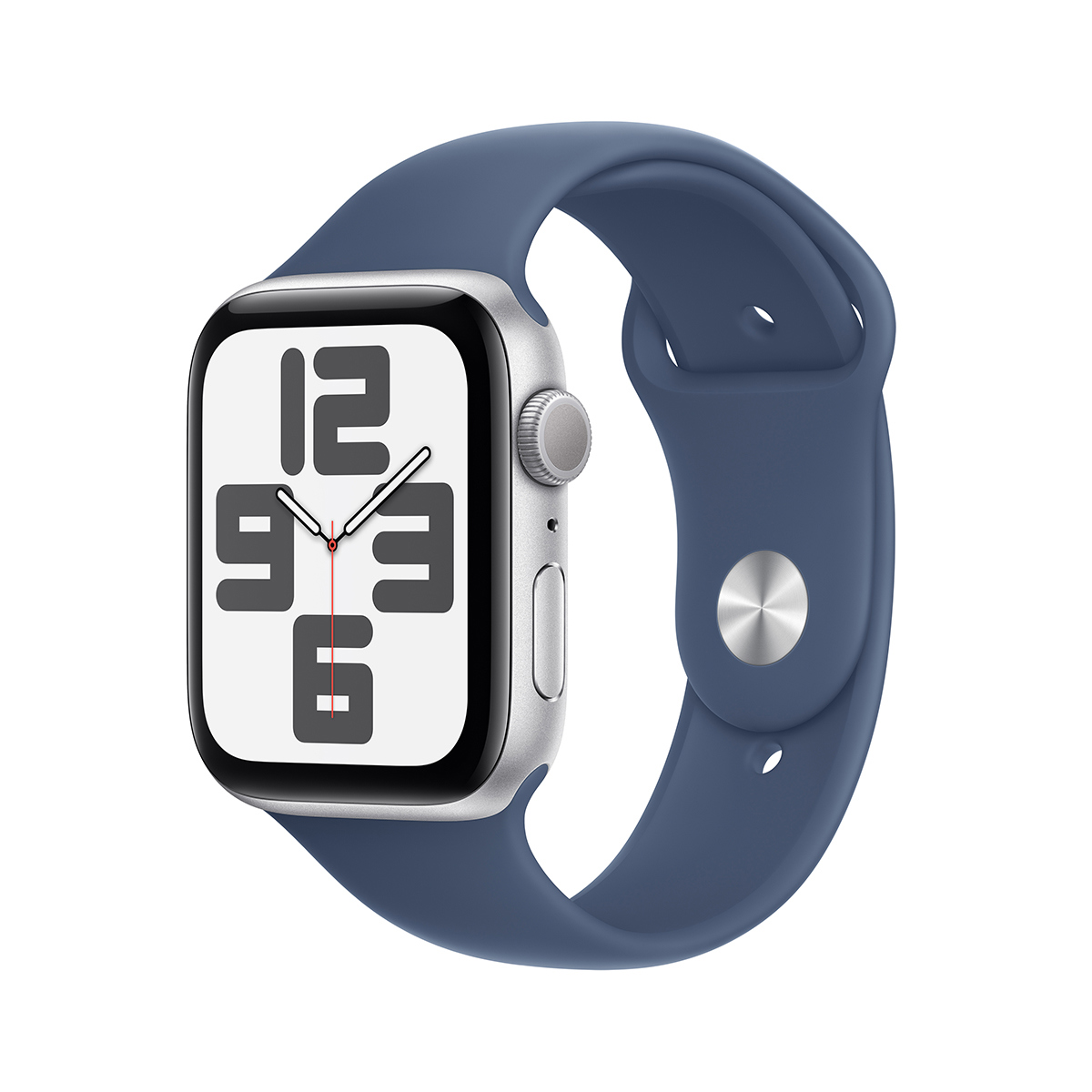 

Apple Watch SE GPS Aluminum Case, 2024 Medium/Large Denim Sport Band Silver 44mm