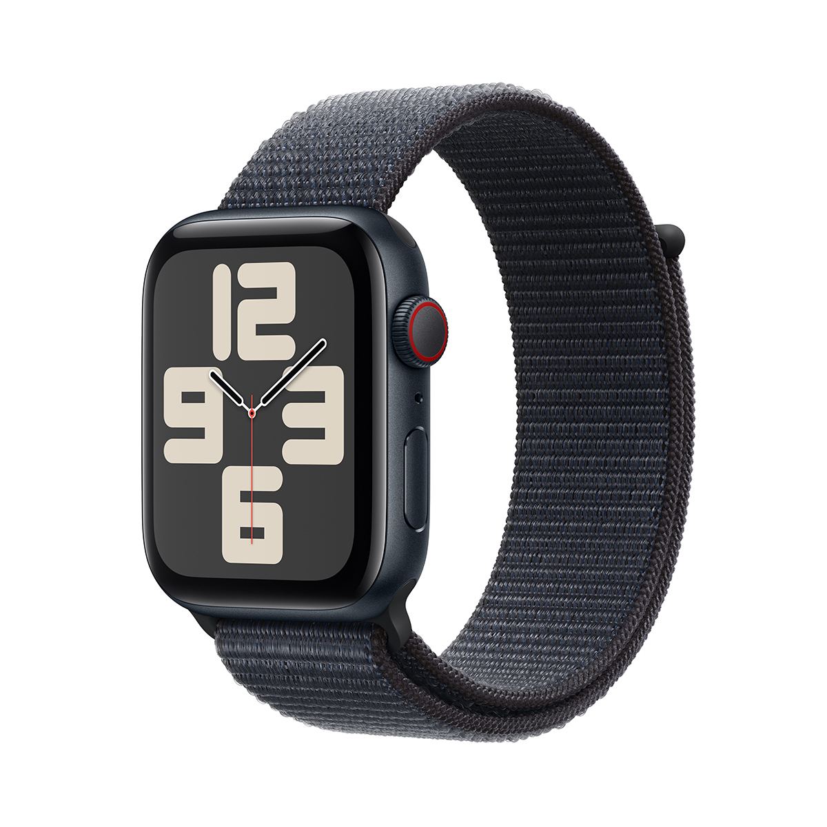 Image of Apple Watch SE GPS + Cellular Aluminum Case (2024) Adjustable Strap Ink Sport Loop Midnight 44mm