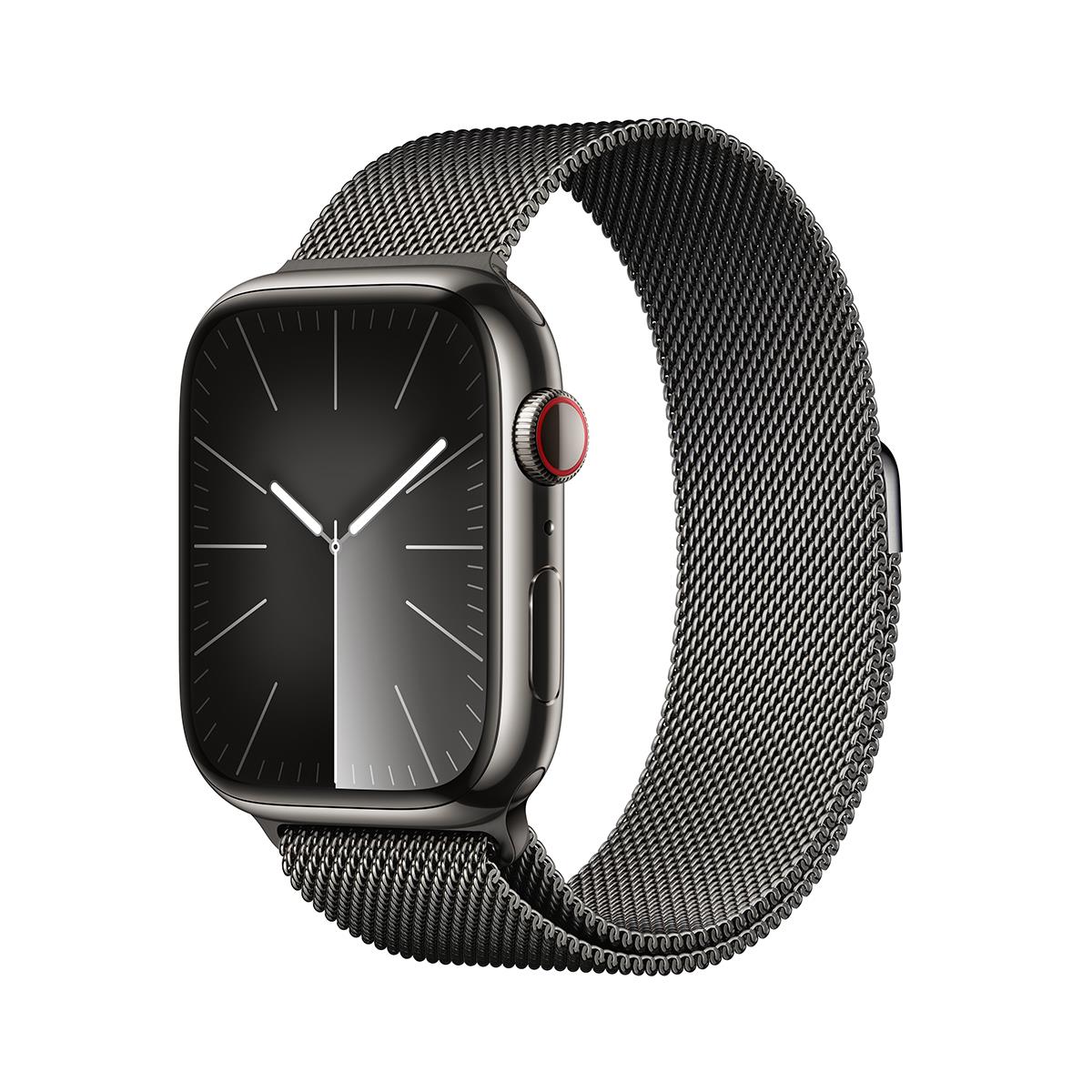 Image of Apple Watch Series 9 GPS + Cellular Stainless Steel Adjustable Strap Graphite Milanese Loop Graphite Case 45mm