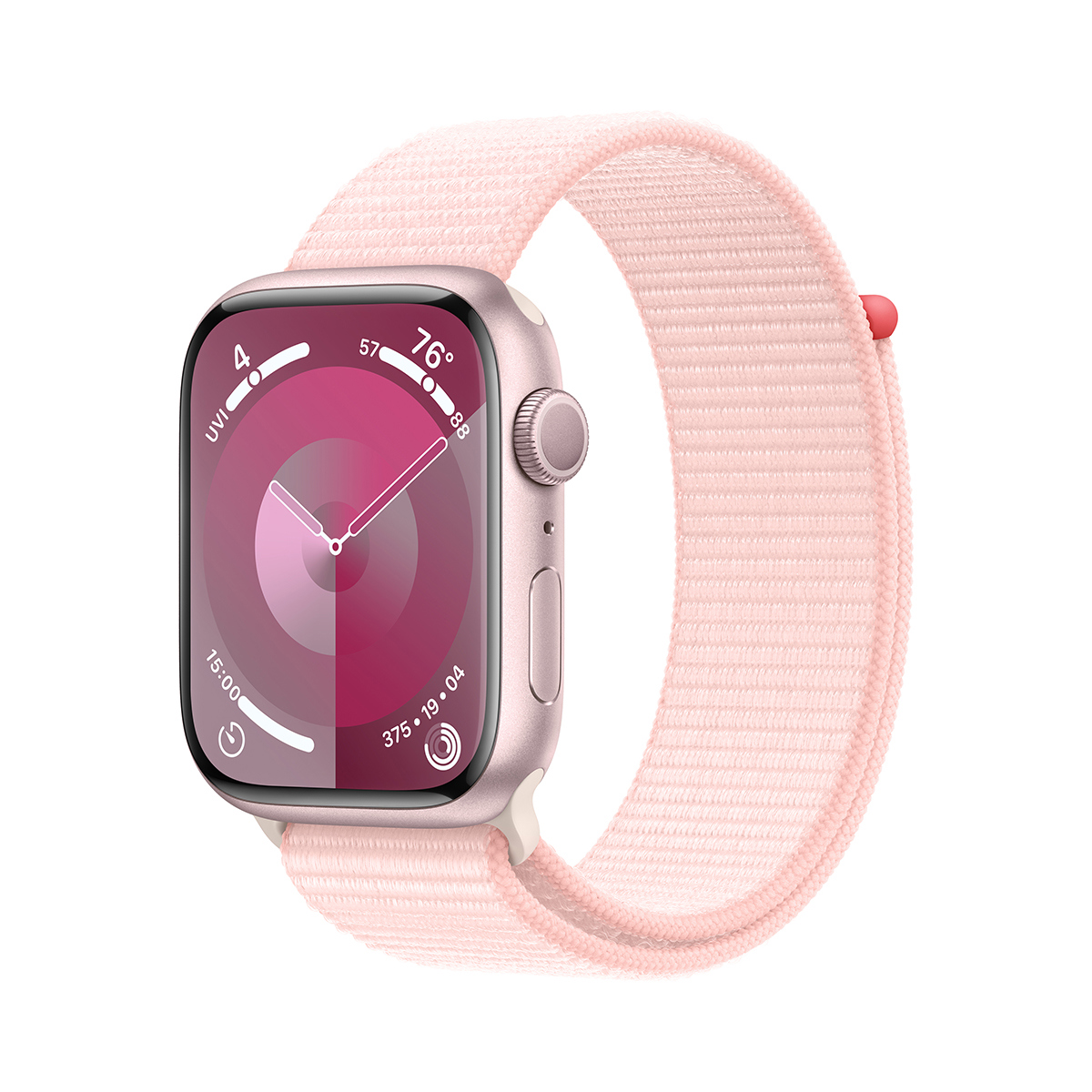 Image of Apple Watch Series 9 GPS Aluminum Adjustable Strap Light Pink Sport Loop Pink Case 41mm