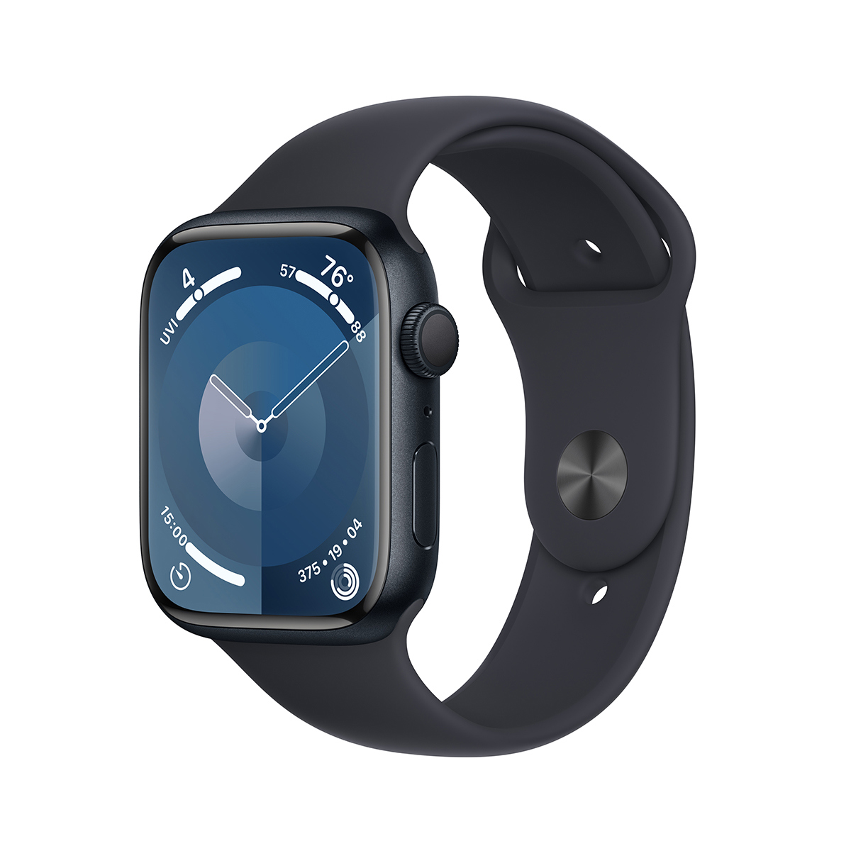 Image of Apple Watch Series 9 GPS Aluminum Medium/Large Strap Midnight Sport Band Midnight Case 41mm