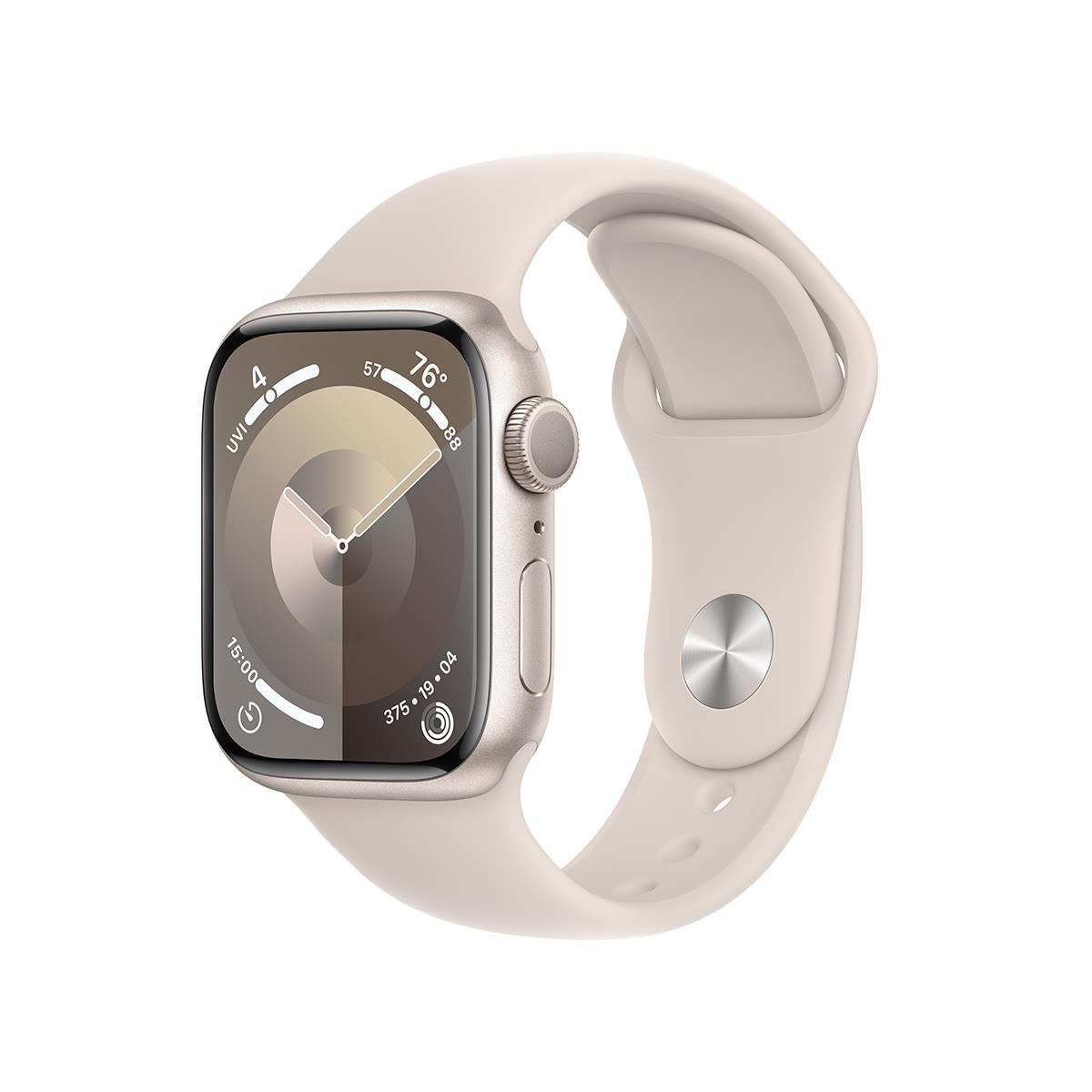 Image of Apple Watch Series 9 GPS Aluminum Medium/Large Strap Starlight Sport Band Starlight Case 41mm