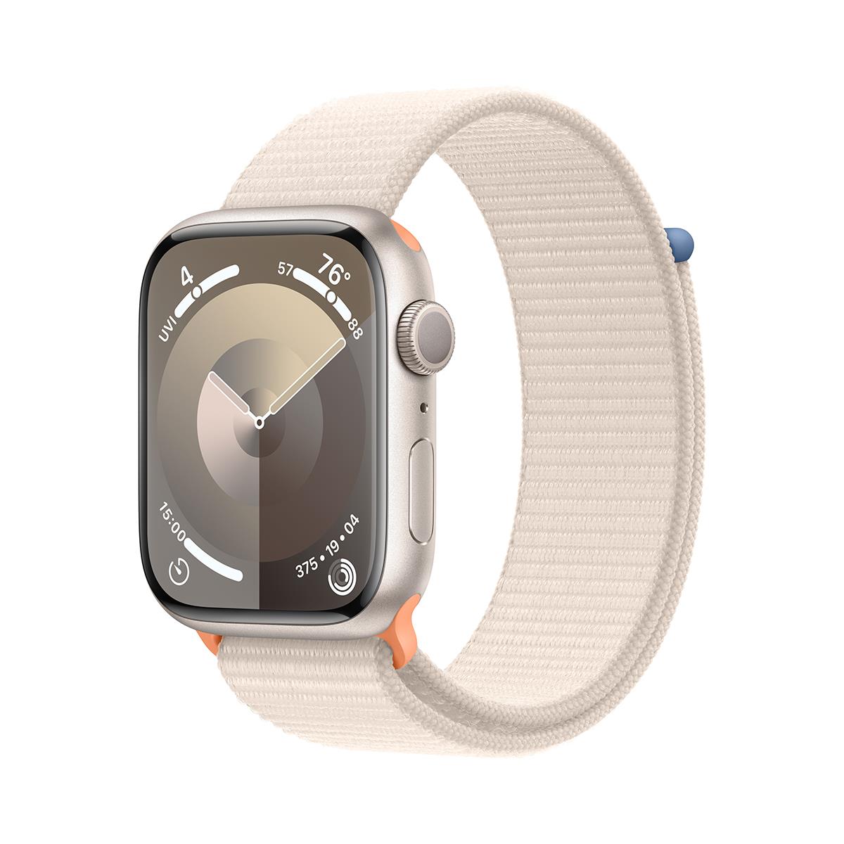 Image of Apple Watch Series 9 GPS Aluminum Adjustable Strap Starlight Sport Loop Starlight Case 41mm