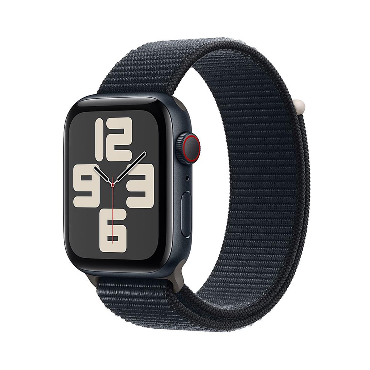 Image of Apple Watch SE GPS Aluminum Adjustable Strap Midnight Sport Loop Midnight Case 44mm