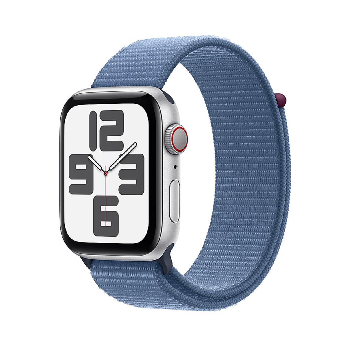 Image of Apple Watch SE GPS Aluminum Adjustable Strap Winter Blue Sport Loop Silver Case 44mm