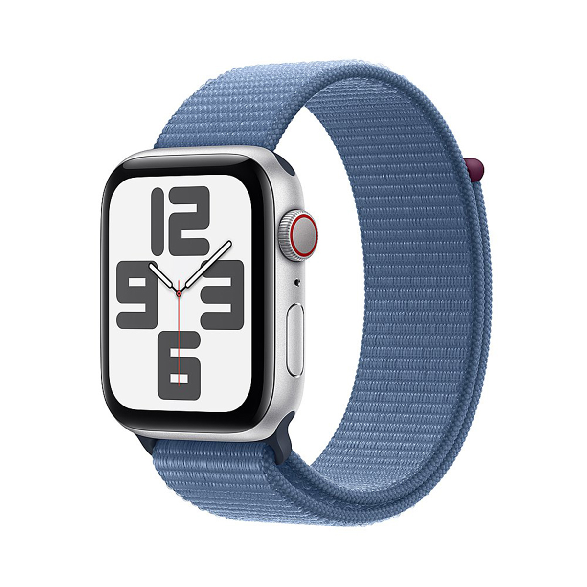 Image of Apple Watch SE GPS Aluminum Adjustable Strap Winter Blue Sport Loop Silver Case 40mm