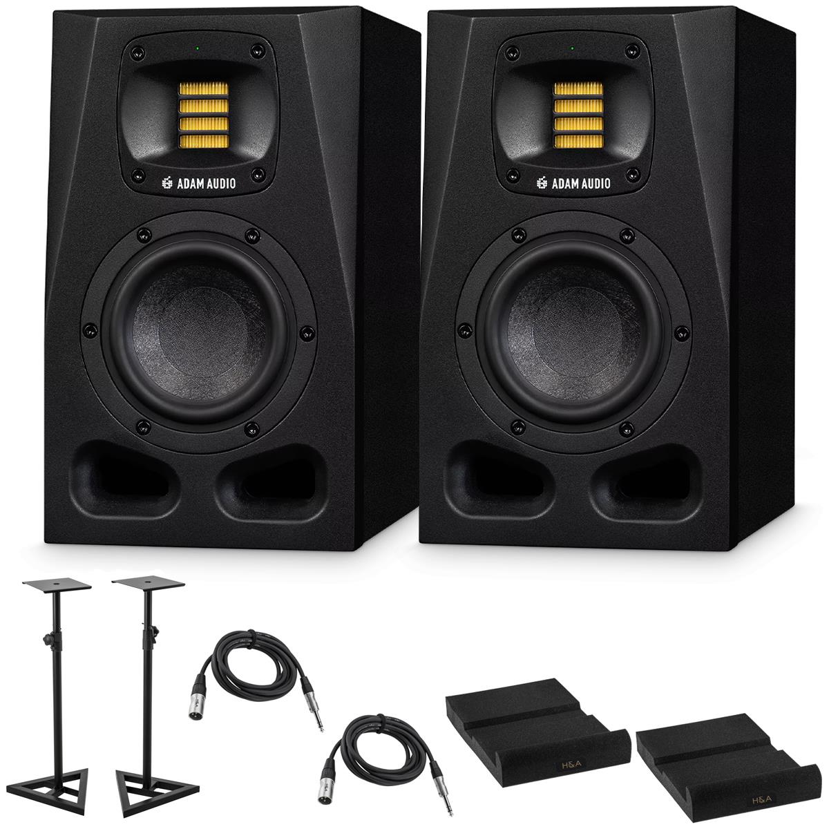 Image of Adam Audio 2x A4V Vertical Active Studio Monitor with Accessories Kit