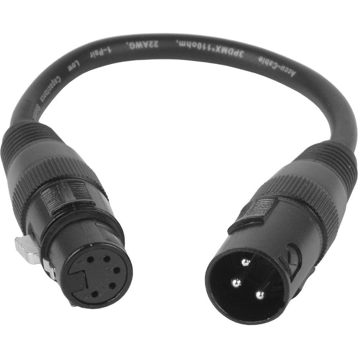 

American DJ Accu-Cable 1' 3-Pin XLR M to 5-Pin XLR Female DMX Turnaround Cable