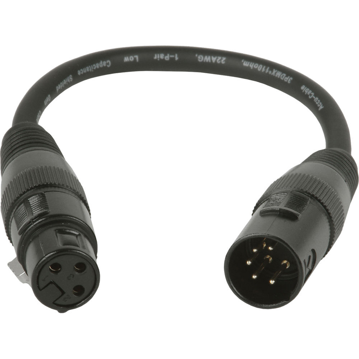 

American DJ Accu-Cable 1' 5-Pin XLR M to 3-Pin XLR Female DMX Turnaround Cable