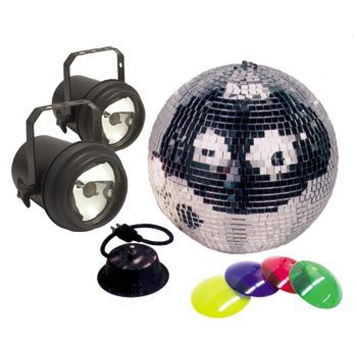 Image of American DJ M-502L 12&quot; Mirror Ball Package with 2x PL-1001UL Pinspot Light