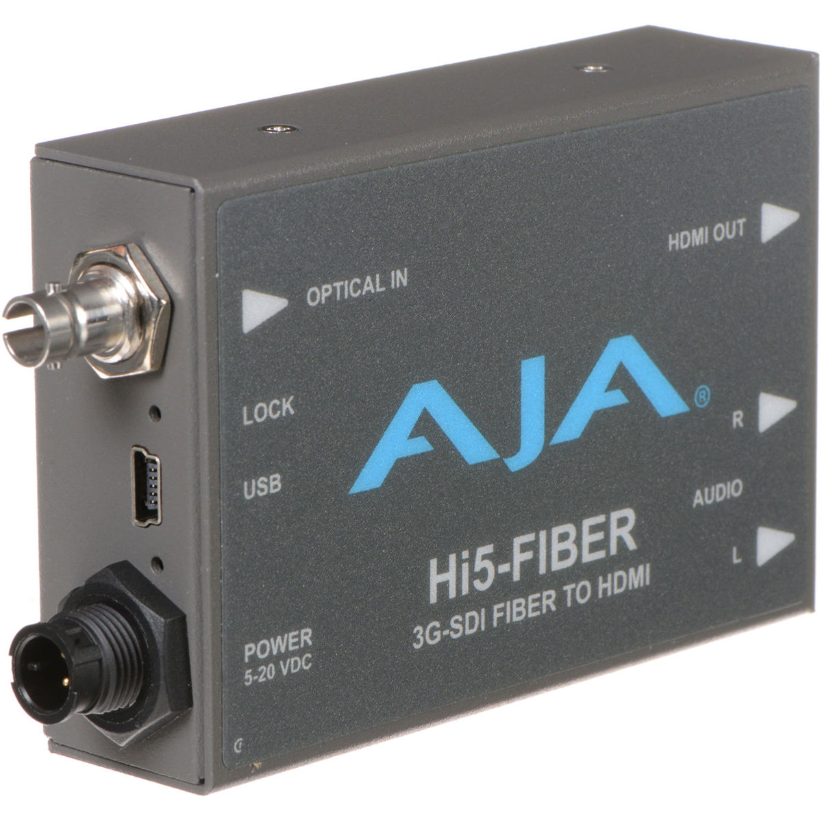 

AJA Hi5-Fiber HD/SD-SDI Over Fiber to HDMI Converter