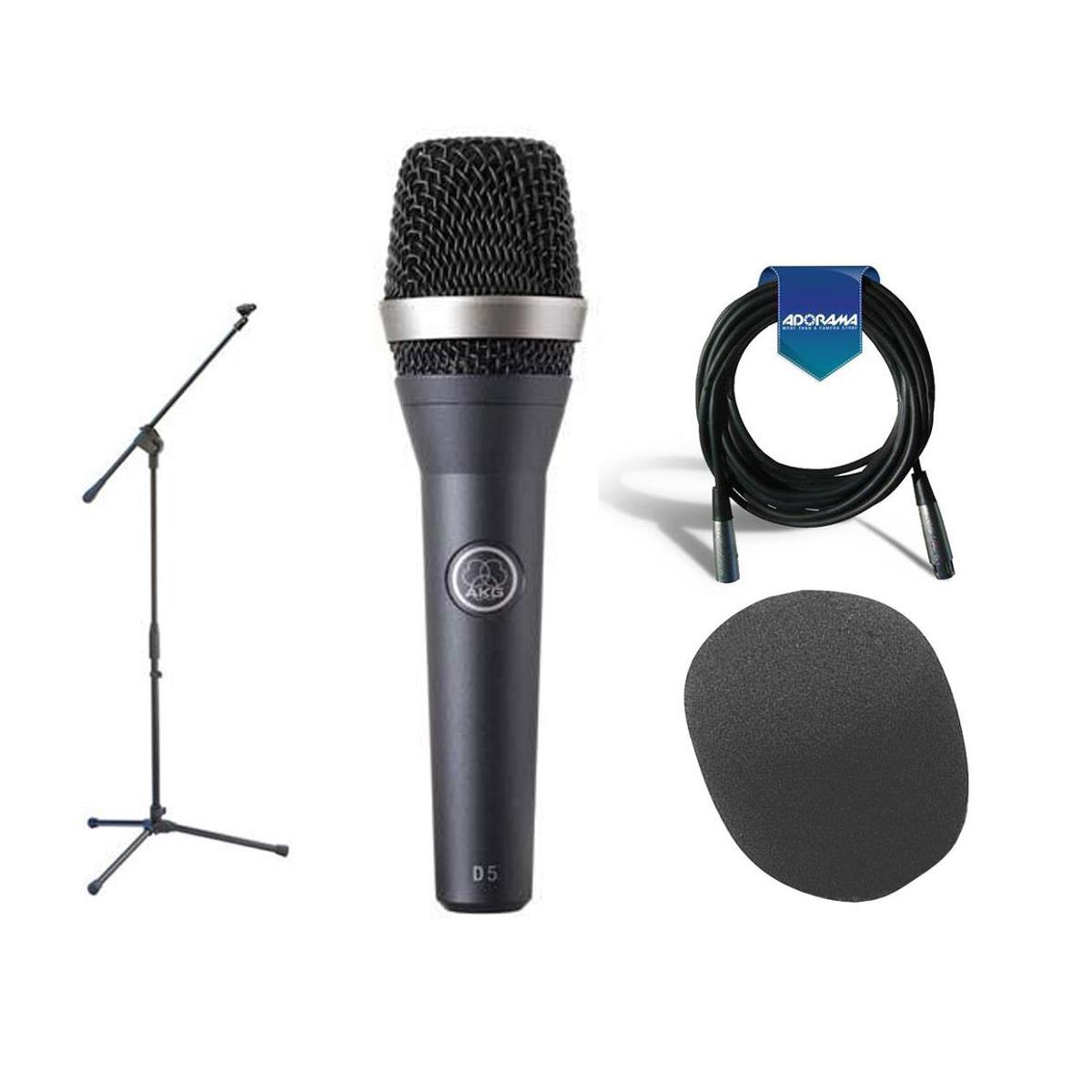 

AKG D5 Standard Dynamic Handheld Microphone W/Boom Mic Stand/ Windscreen/ Cable
