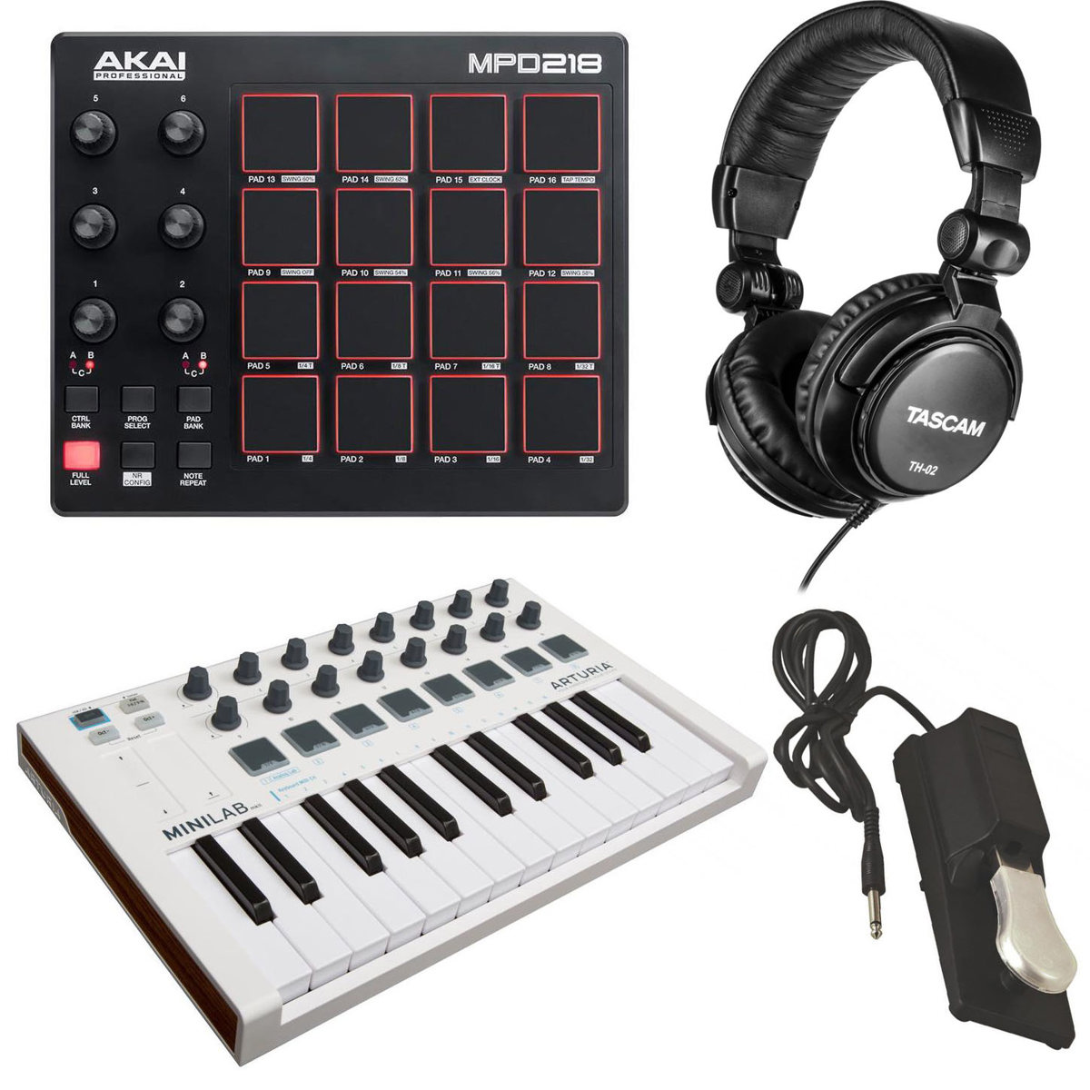 

Akai MPD218 USB Pad Controller with Arturia MiniLab MkII MIDI Controller, Acc