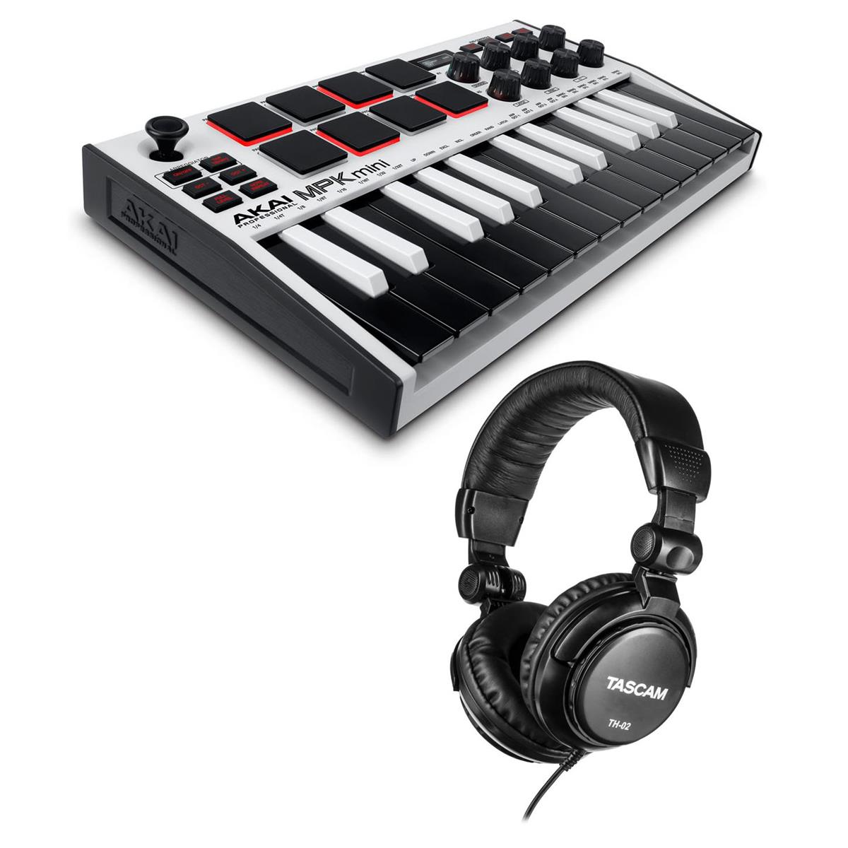 Akai MPK Mini MK3 25-Key MIDI Controller, White with Headphones -  MPKMINI3W A