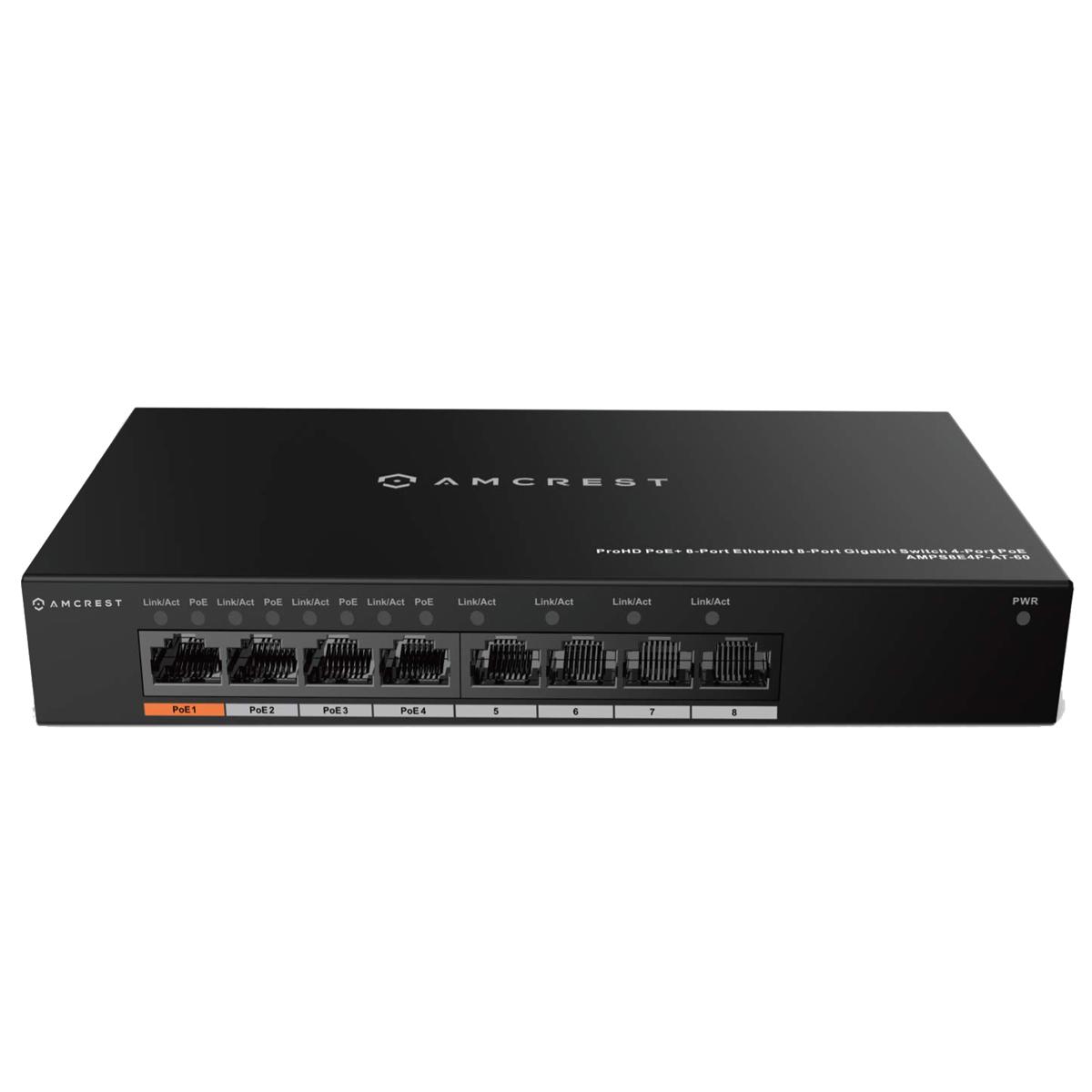 

Amcrest 8-Port Gigabit Switch with 4x POE+ Port, Metal Housing