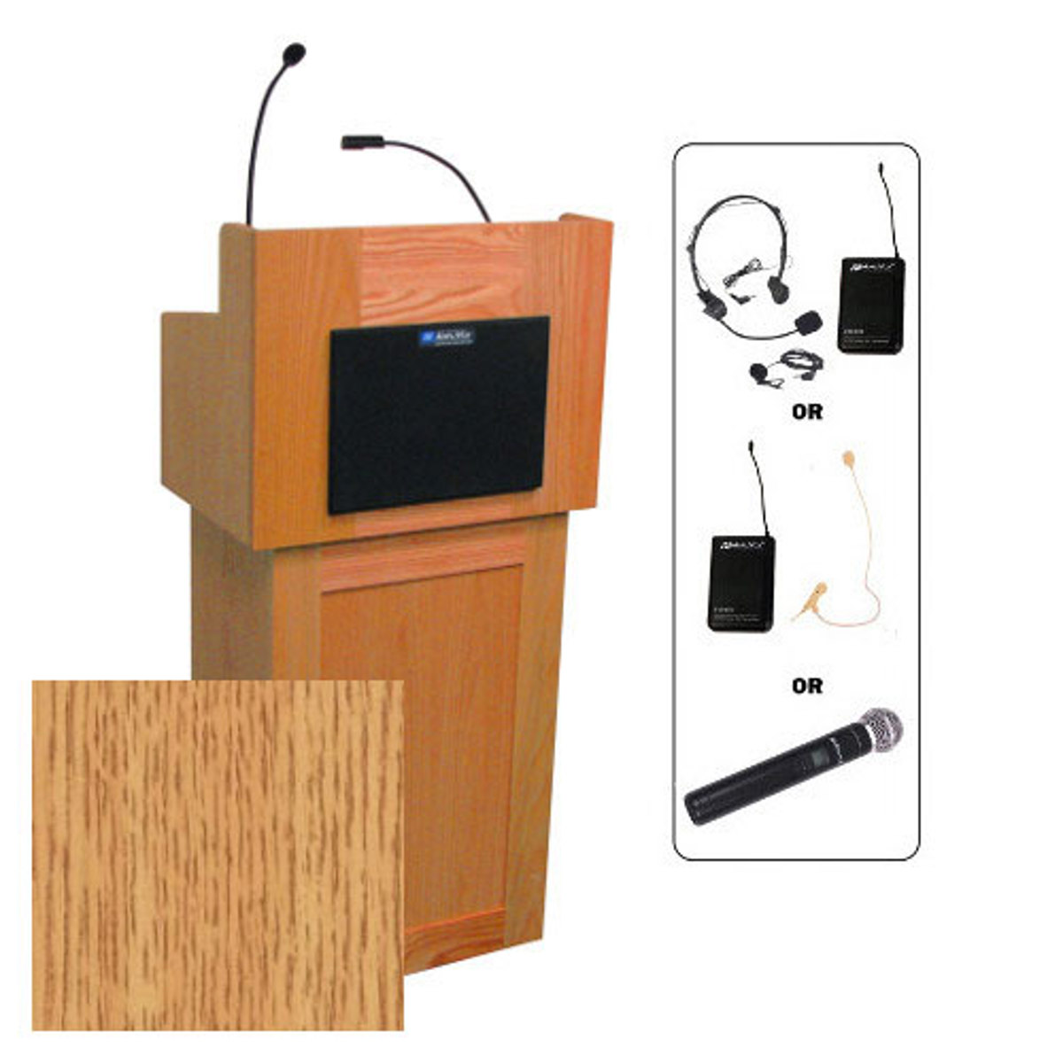 

AmpliVox SW3010 Oxford 2-Piece Lectern with Headset Mic, Natural Oak