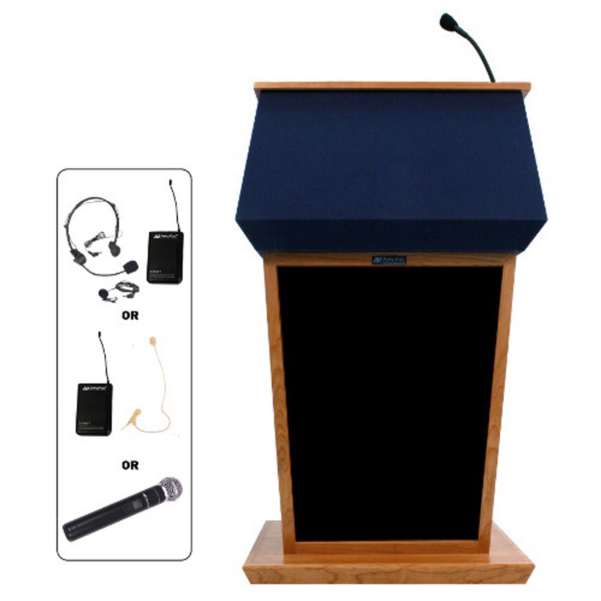 

AmpliVox SW3040A Wireless Patriot Lectern with Lapel & Headset Mic, Cherry